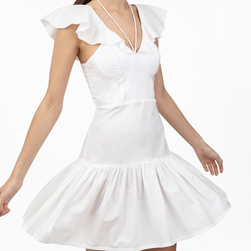 6 Shore Road Rodeo Drive Organic Cotton White Poplin Mini Ruffle Dress US 2‌‌‌‍‍